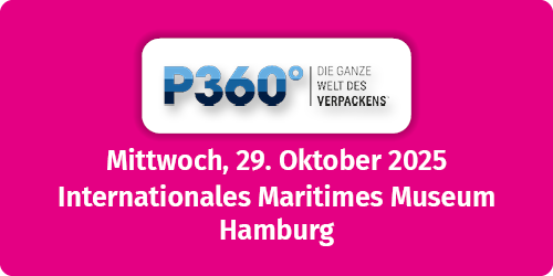 Hinweis zur Fachpack 2025 in Nürnberg mit Datum 23.-25. September 2025 und Messestand 6-152 in Halle 6.