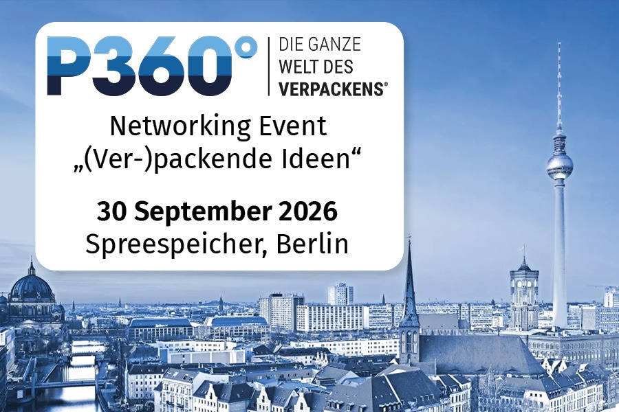 Announcement for the P360° “Captivating Packaging Ideas” networking event on September 30, 2026, at Spreespeicher Berlin.